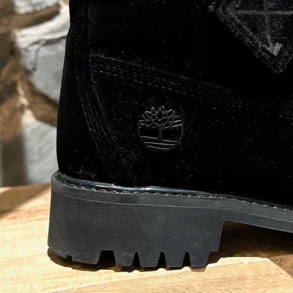 Off-White X Timberland Black Velvet Combat Boots - Picture 5 of 13